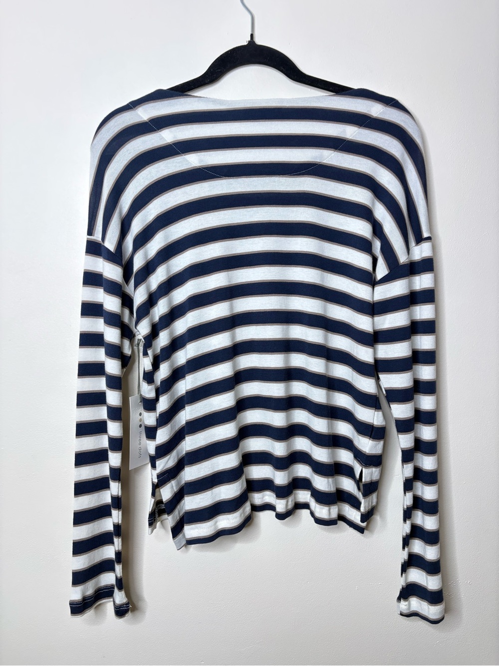 Three Dots Rumi Long Sleeve Tee Brown White Striped Long Sleeve NWT - Picture 6 of 8